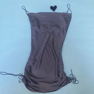 Silver/grey satin silky mini-dress